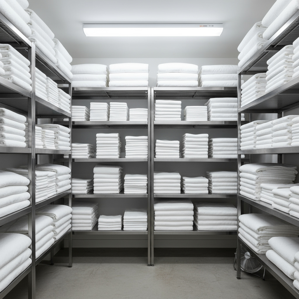 Textiles blancos doblados para negocios locales